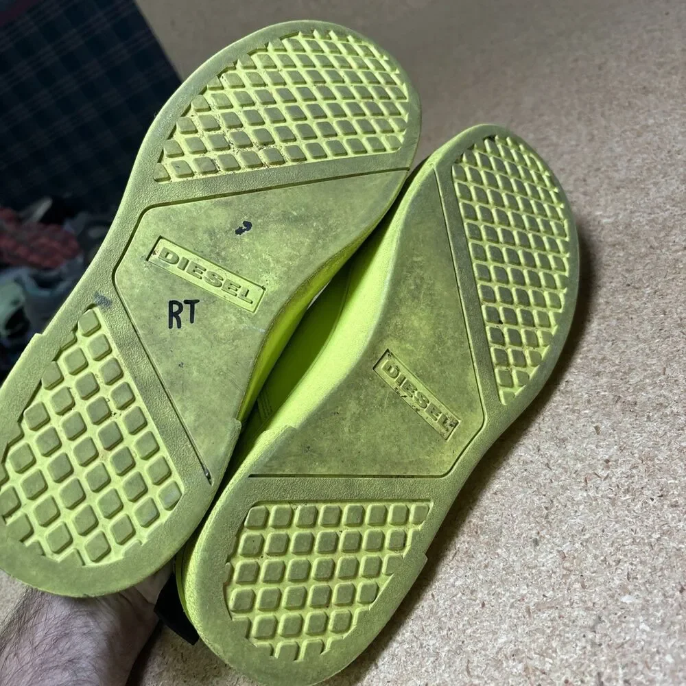 Diesel S-Clever Low Sneakers Men 10 US 43 EU Neon Yellow Belly Leather